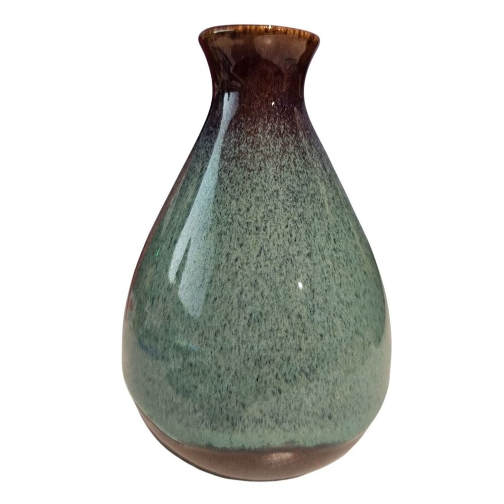 Pottery Ceramic Decorative Vase Speckled Design Handcrafted Green Brown Decor